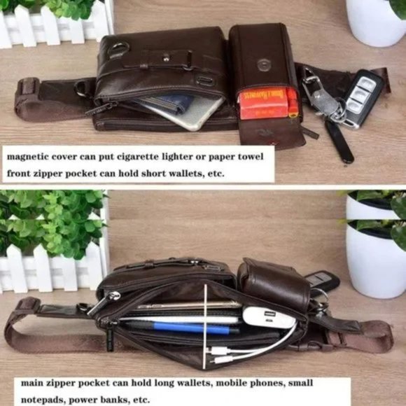 New Vintage Leather Waist Bag Coffee - Picture 6 of 8